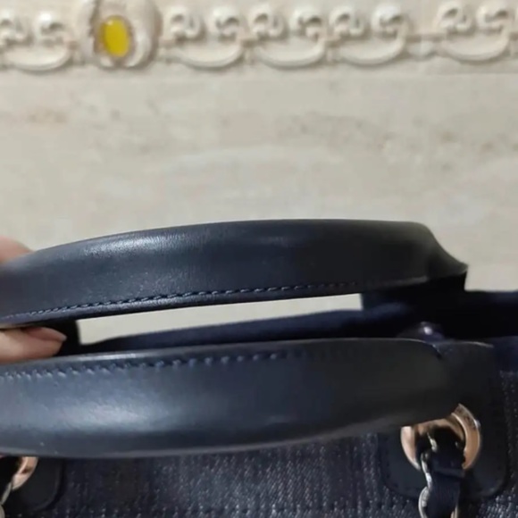 Authentic CHANEL Navy and Orange Logo Satchel - Picture 8 of 15